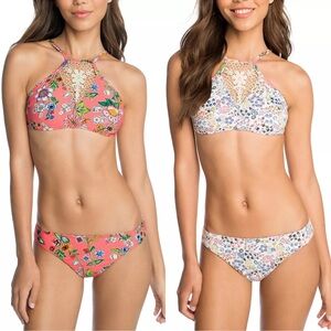 NWT Vera Bradley High Neck Reversible Floral Bikini Set Crochet MEDIUM